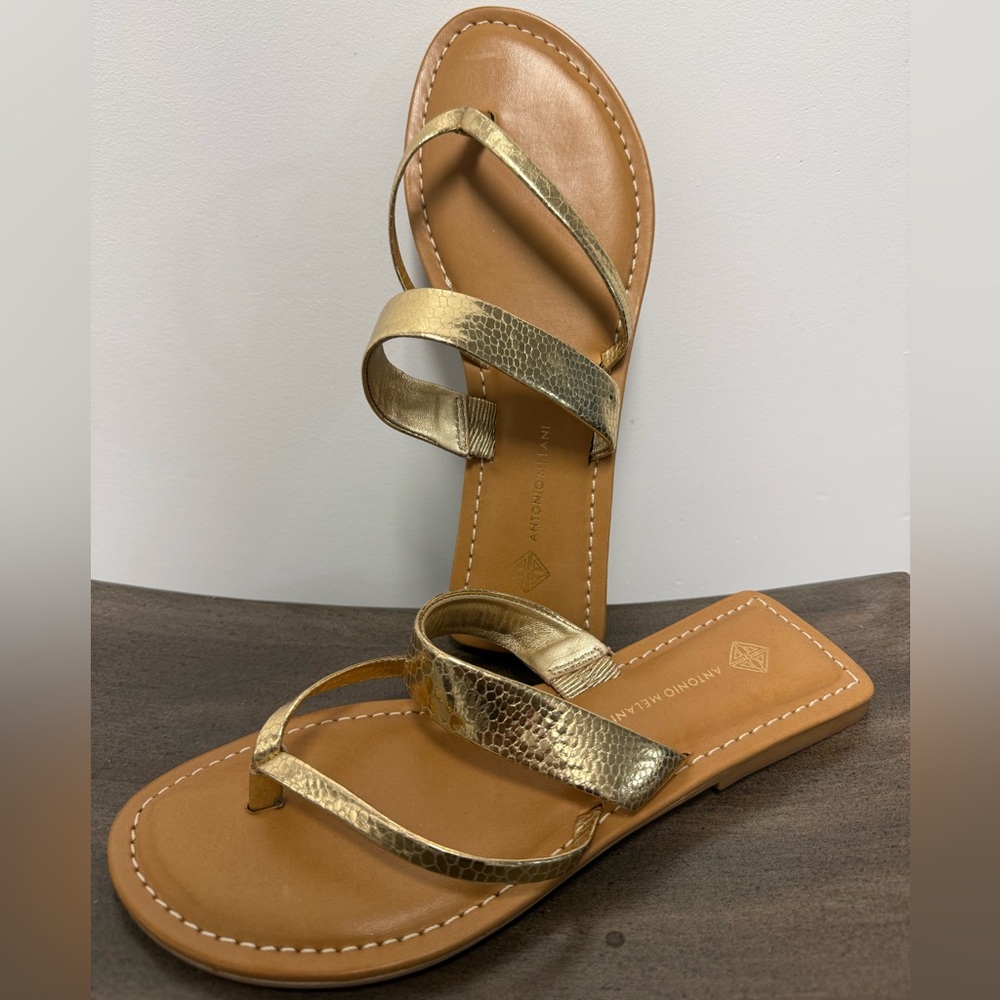 ANTONIO MELANI Gold Metallic Strappy Flat Sandals